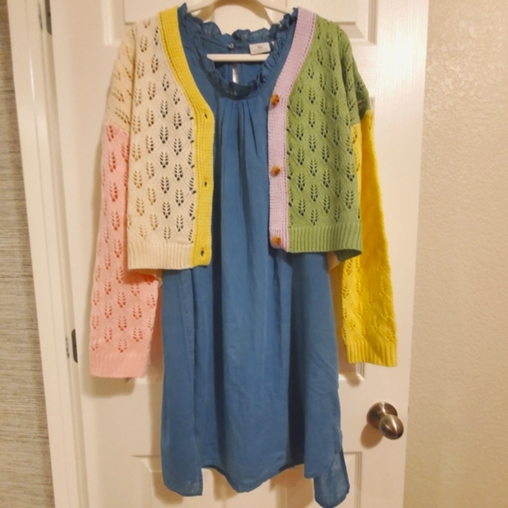 AG Cotton Ruffled Shift Dress, Lightweight, Chambray Blue, Small, NWT
